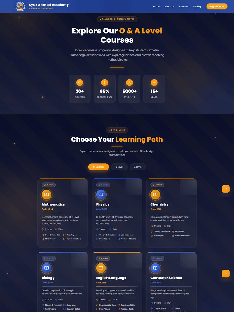 Ayaz Ahmad Academy website: Courses page