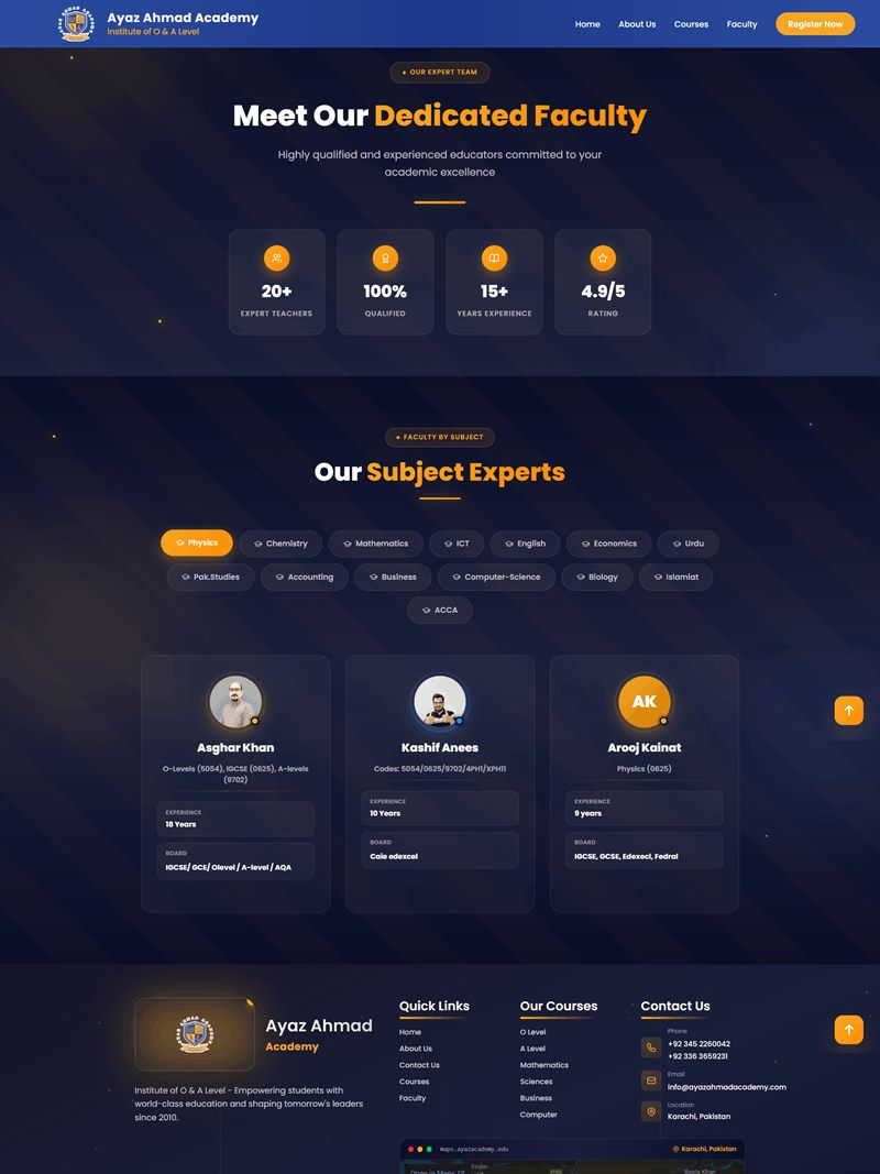 Ayaz Ahmad Academy website: Faculty page